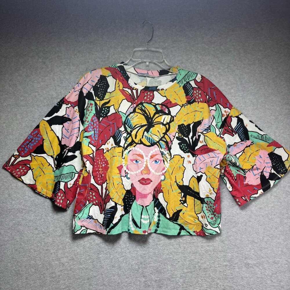 Zara WB Collection Top Artsy Oversized Crop Boho Boxy Lady Glasses Woman Small